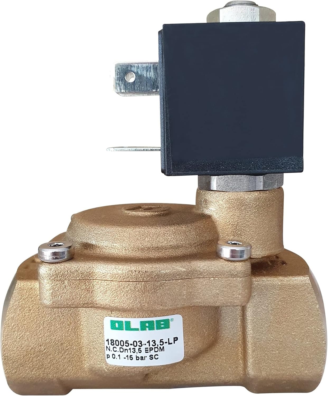 Magnetventil Olab, Messing, 1/2", 230V, 24V, 0,1-15bar, NC stromlos geschlossen, Wasser, Öl, Luft Magnetventil Olab, Messing, 1/2", 230V, 24V, 0,1-15bar, NC stromlos geschlossen, Wasser, Öl, Luft